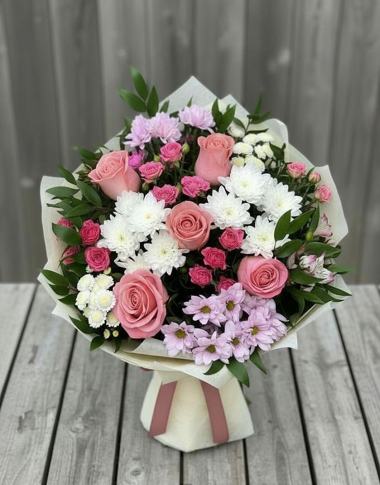 Букет цветов из: Альстромерии, Гвоздики, Розы и Хризантемы в Новую Купавну