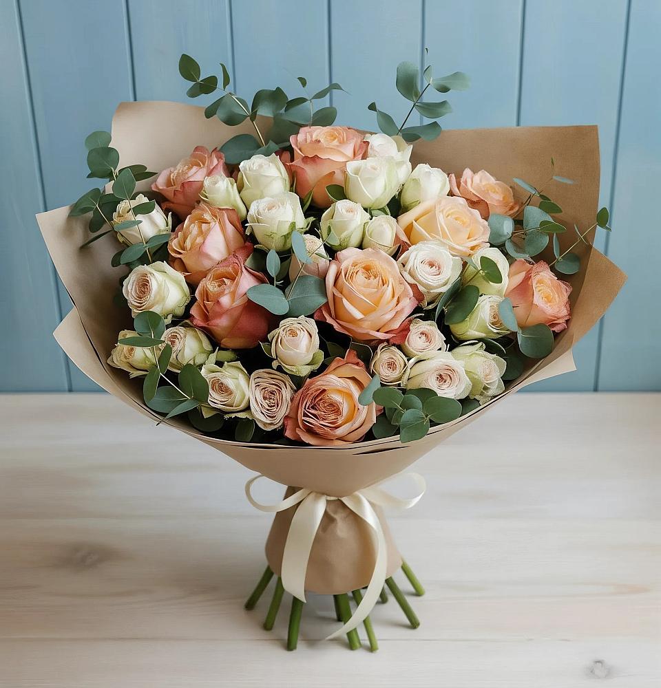 Букет цветов из: Альстромерии и Розы в Новую Купавну