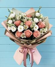 Букет цветов из:  Розы, Альстромерии и Лизиантусы в Новую Купавну