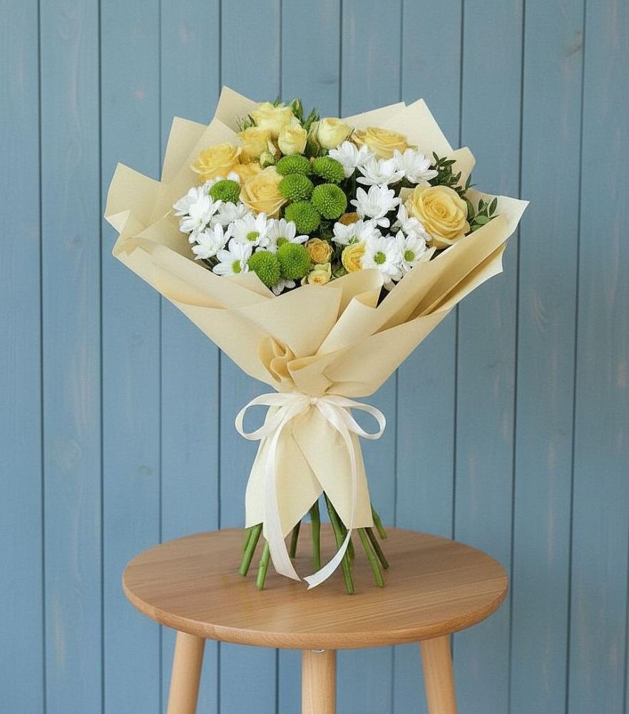 Букет цветов из: Хризантемы и Розы в Новую Купавну