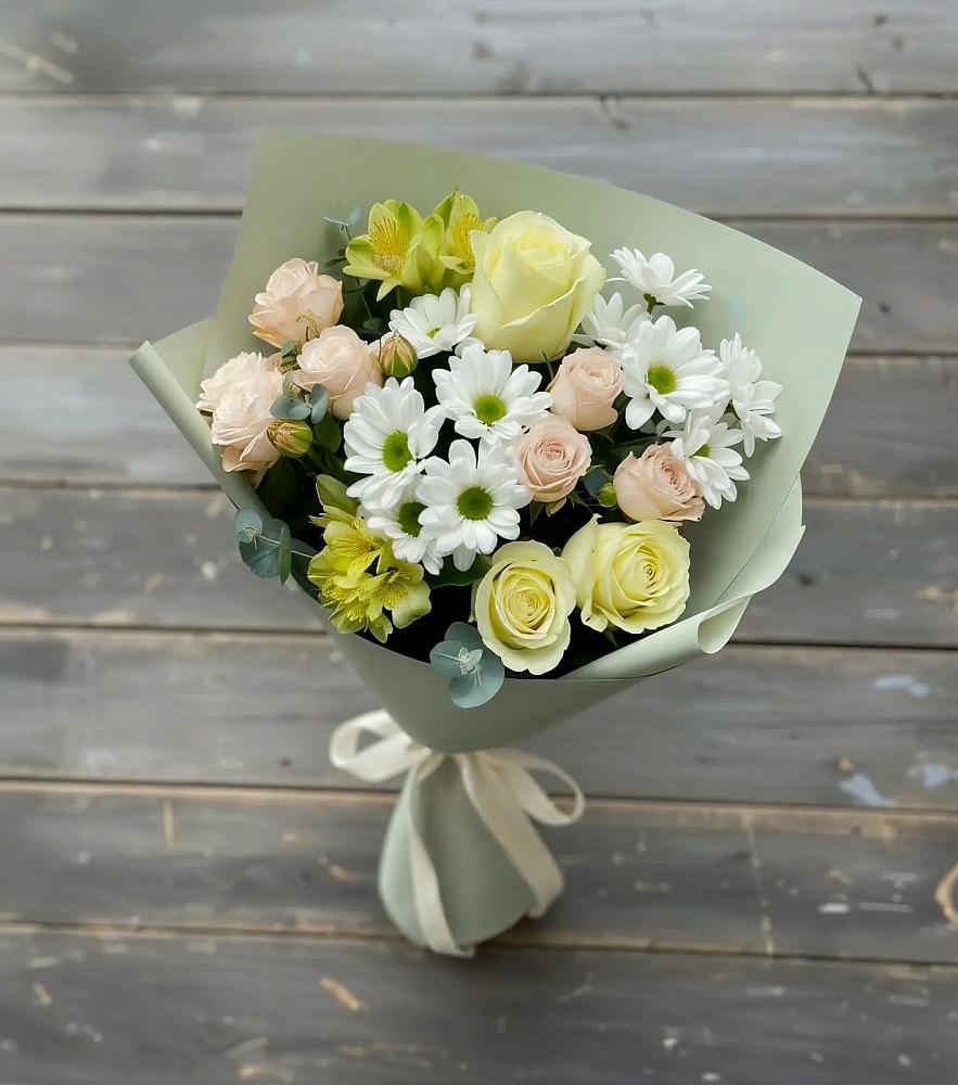 Букет цветов из: Альстромерии, Розы и Хризантемы в Новую Купавну