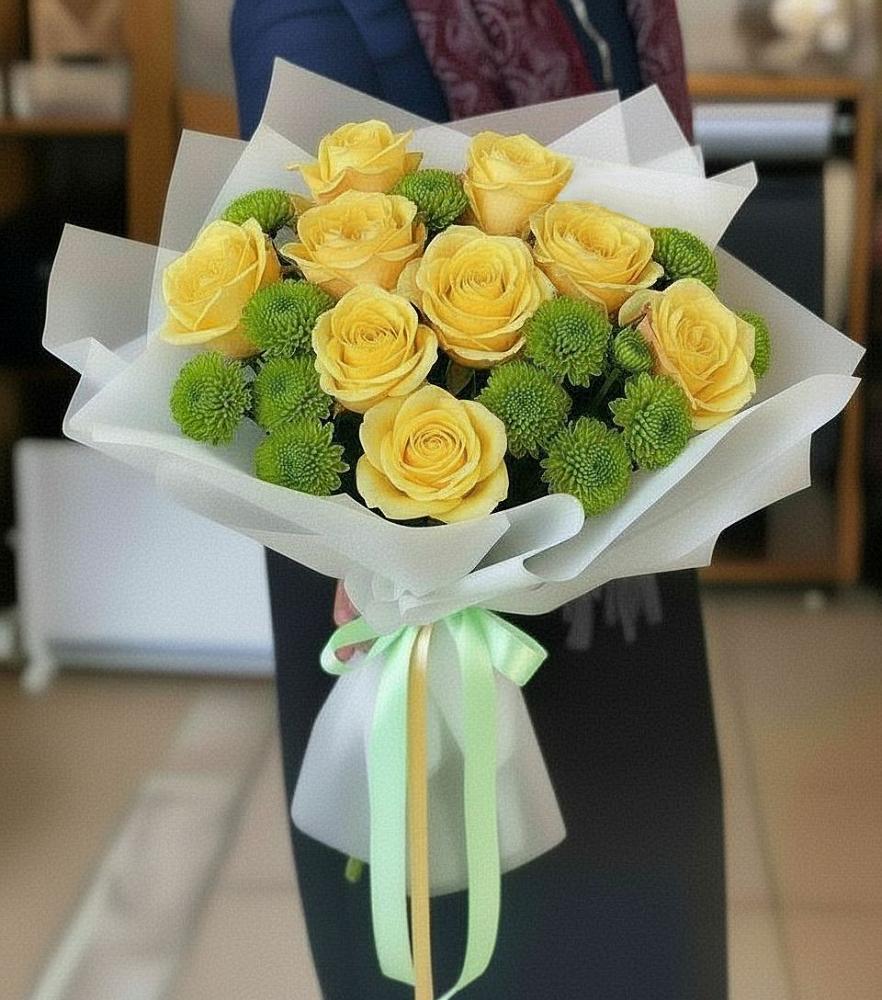 Букет цветов из: Хризантемы и Розы в Новую Купавну