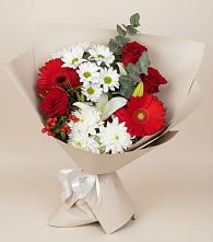 Букет цветов из:  Розы, Хризантемы, Герберы и Лилии в Новую Купавну