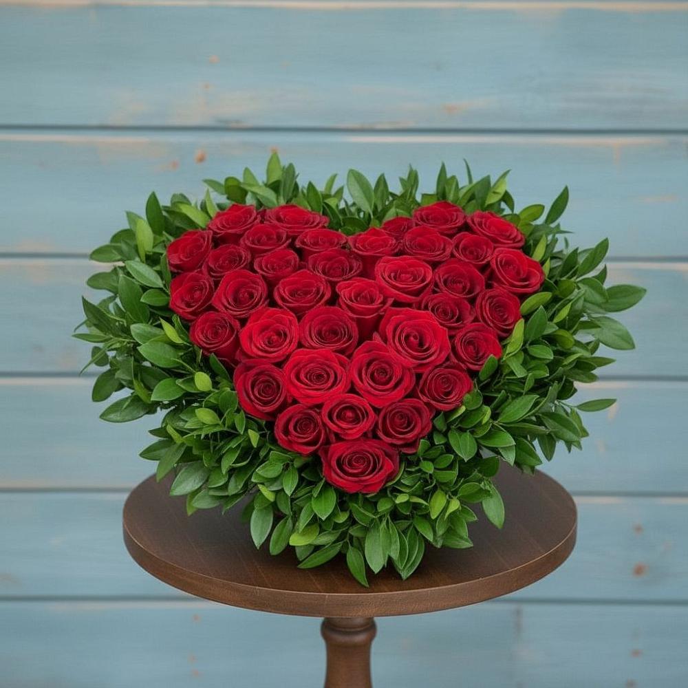 Цветочная композиция из Розы в виде сердца в Новую Купавну