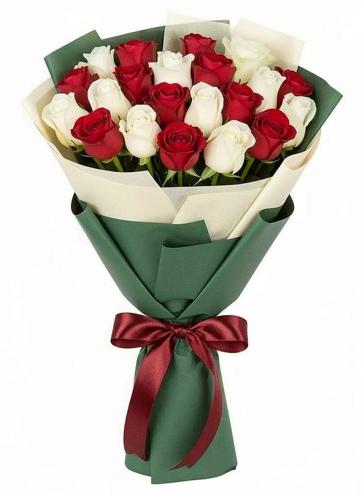 Букет Микс из красных и белых роз в Новую Купавну