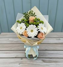 Букет цветов из:  Герберы, Розы и Хризантемы в Новую Купавну