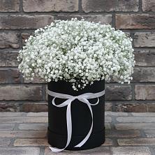 Цветочная композиция из Гипсофила в шляпной коробке в Новую Купавну