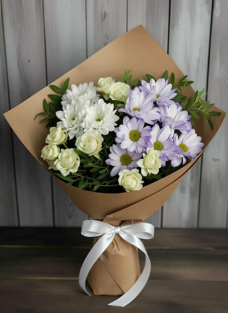 Букет цветов из: Хризантемы и Розы в Новую Купавну