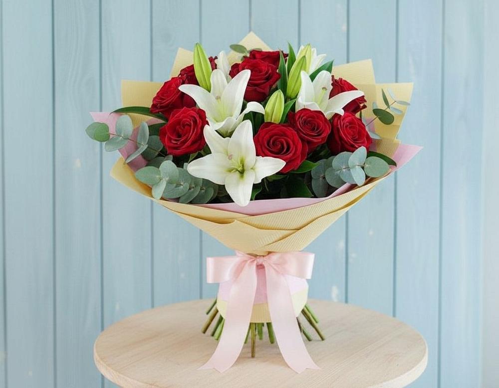 Букет цветов из: Лилии и Розы в Новую Купавну